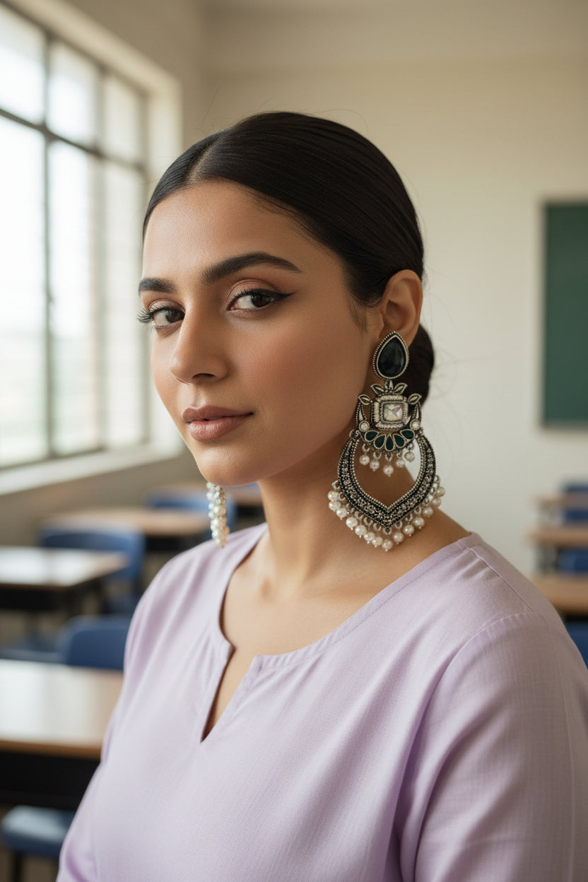 EVERYDAY GREEN OXIDISED EARRINGS