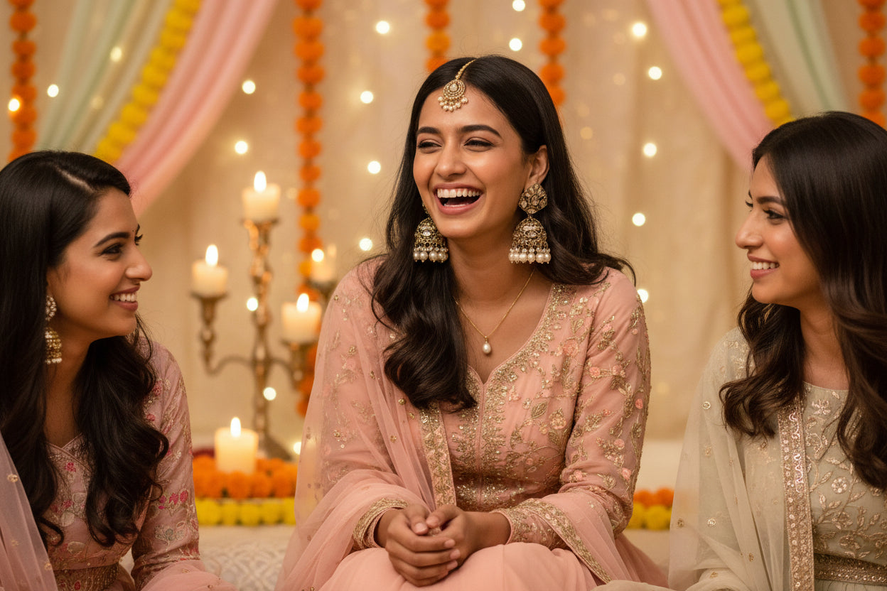 GOLDEN HEER VIVAH EARRINGS WITH EAR CHAIN