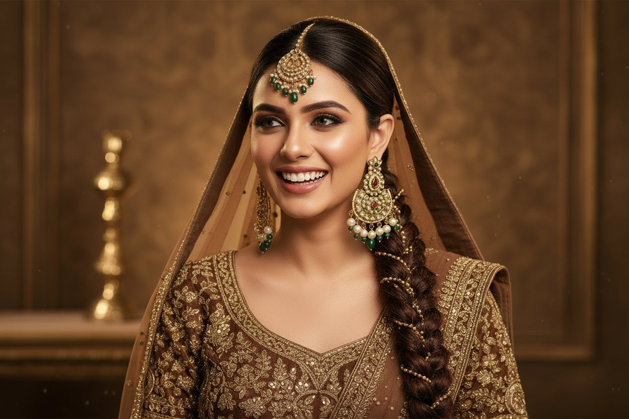 SATRANG HEER STATEMENT EARRINGS WITH MANGTIKA