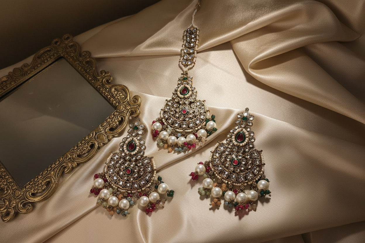 SATRANG HEER STATEMENT EARRINGS WITH MANGTIKA