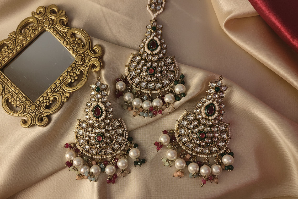 SATRANG HEER STATEMENT EARRINGS WITH MANGTIKA