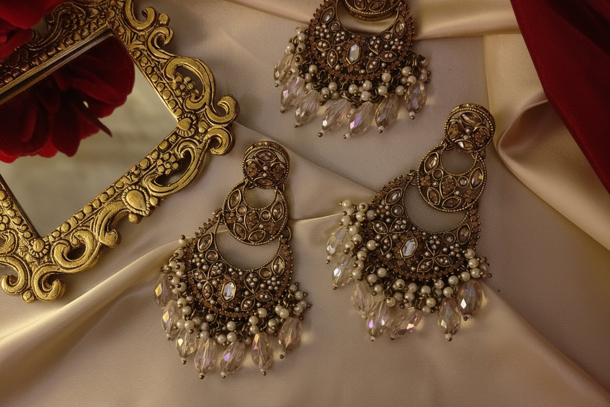 GULNAR HEER STATEMENT EARRINGS WITH MANGTIKA