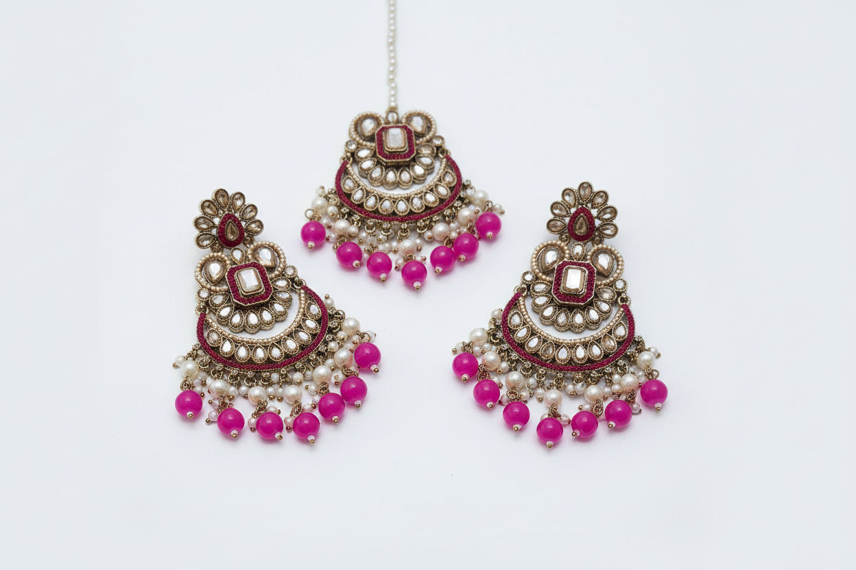 GULABI HEER STATEMENT EARRINGS WITH MANGTIKA