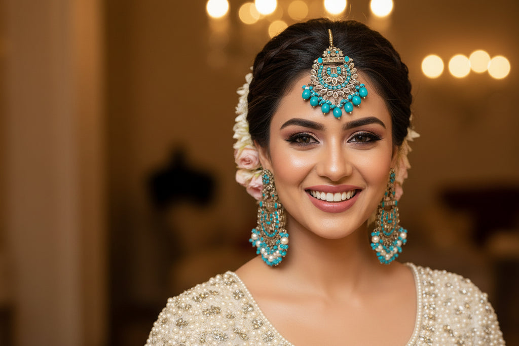 ASMANI HEER STATEMENT EARRINGS WITH MANGTIKA