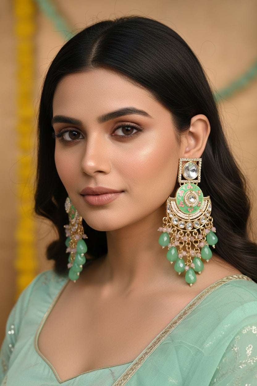 Mint Green Meenakari Earrings