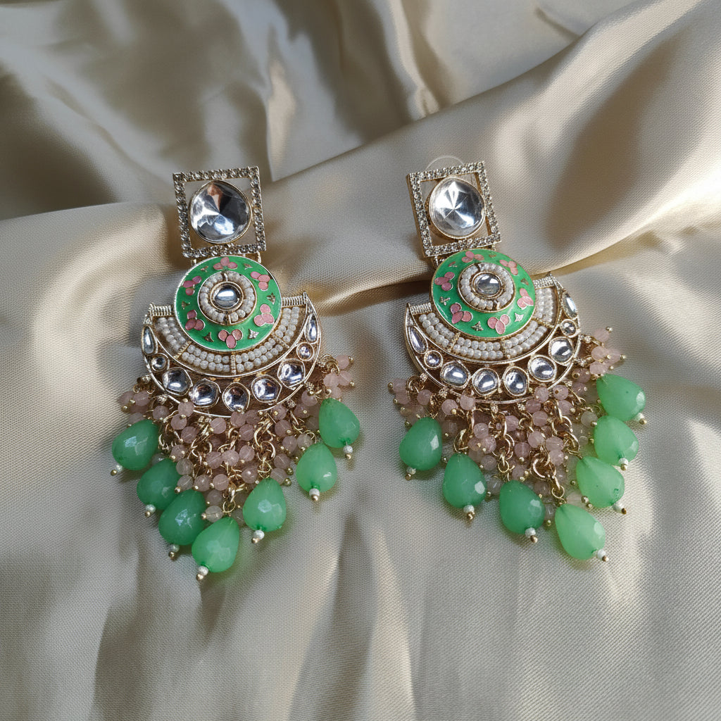 Mint Green Meenakari Earrings