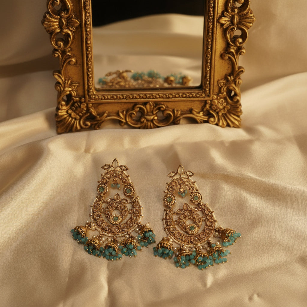 Sky Blue Chandbali Jhumka Earrings