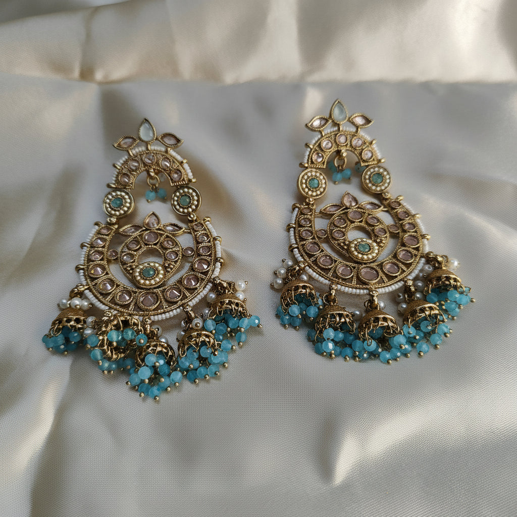 Sky Blue Chandbali Jhumka Earrings